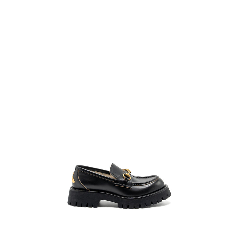 Gucci size 37 LEATHER LUG SOLE HORSEBIT LOAFER Black GHW