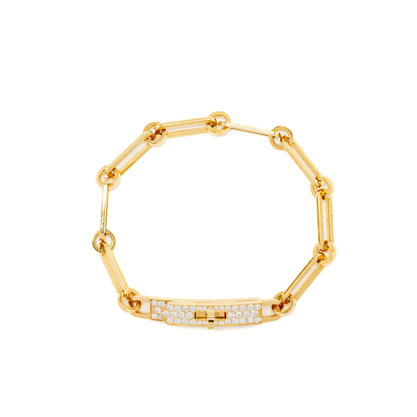 Hermes Size SH Kelly Chaine Bracelet, Small Model Yellow Gold/Diamonds