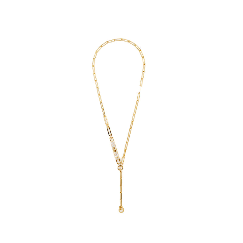 Hermes Size ST Kelly Chaine Lariat Necklace, Small Model, Yellow Gold/ Diamonds