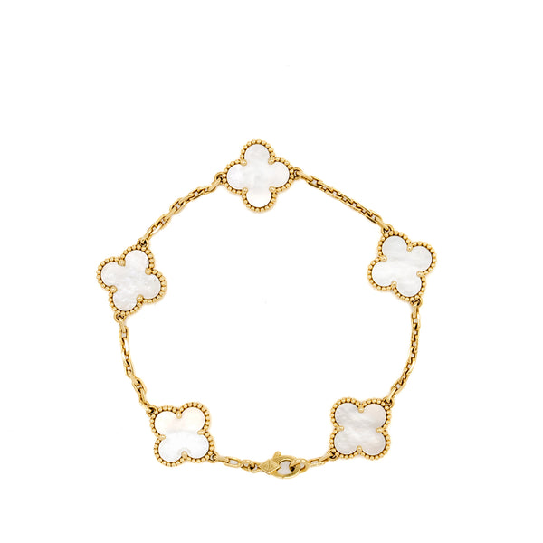 Van Cleef & Arpels Vintage Alhambra 5-Motif Bracelet Yellow Gold, White Mother-of-Pearl