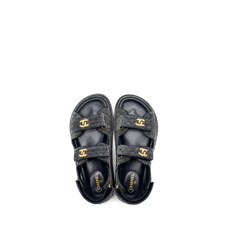 Chanel Size 36.5 Dad Sandals Denim Grey Multicolour Hardware