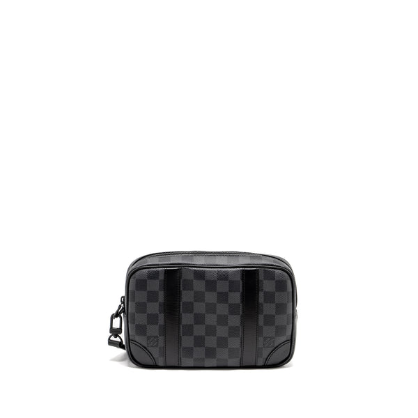 Louis Vuitton Pochette Kasai Clutch Bag Damier Graphite Canvas So Black