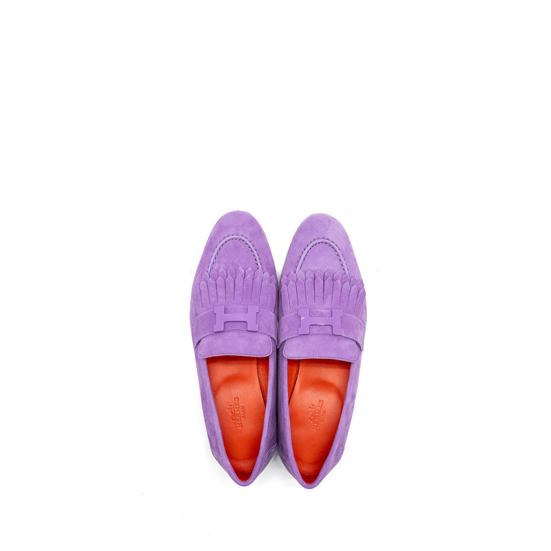 Hermes Size 37 Mocassins Royal Loafer Suede Purple