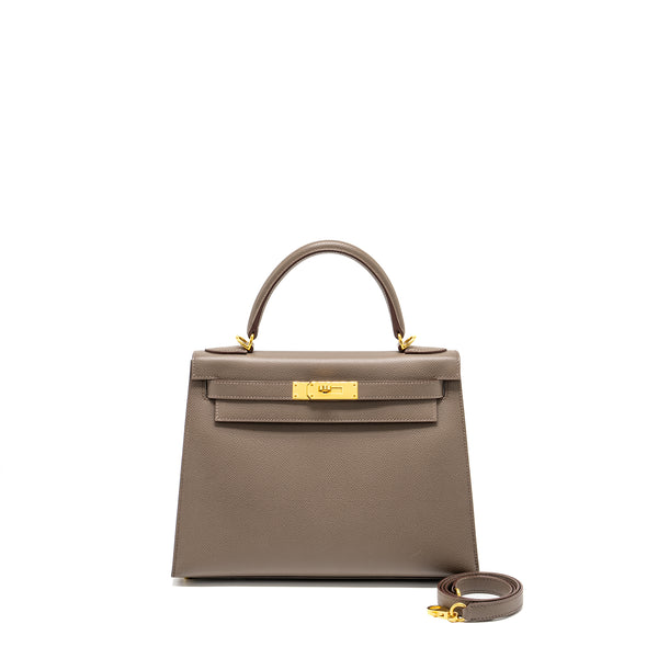 Hermes Kelly 28 epsom Gris Etain GHW stamp D