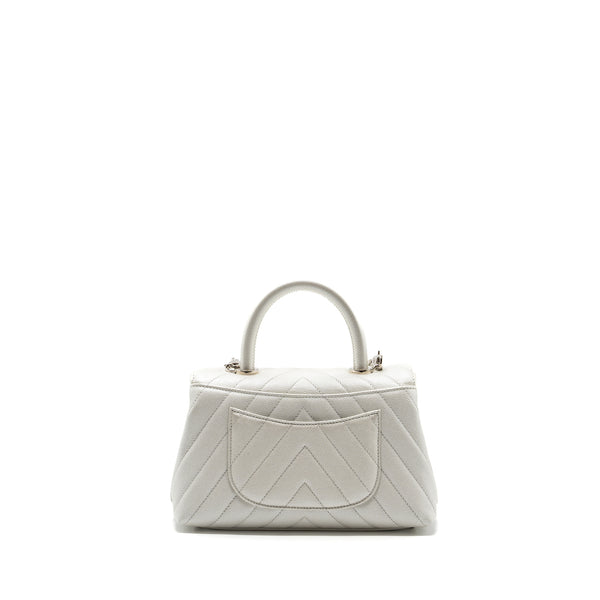 Chanel chevron small coco handle caviar iridescent white SHW