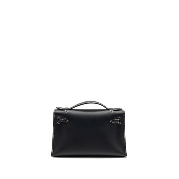 Hermes Kelly Pochette special order Swift black/ Gris perle SHW stamp K