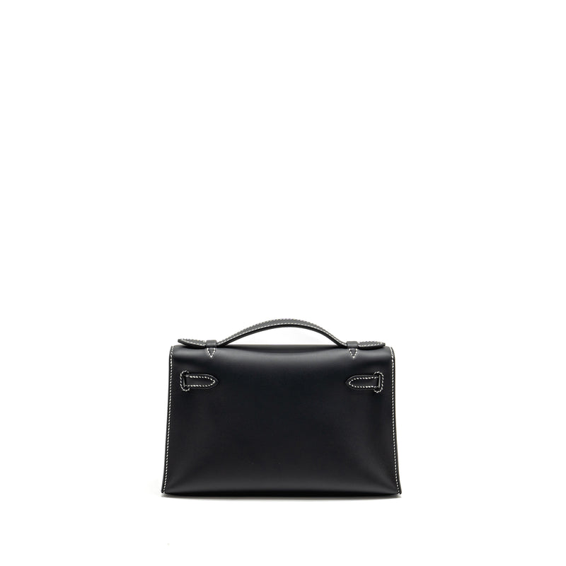 Hermes Kelly Pochette special order Swift black/ Gris perle SHW stamp K