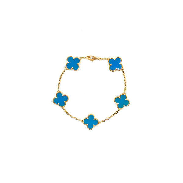 Van Cleef & Arpels Vintage Alhambra Bracelet 5 Motifs Agate Yellow Gold