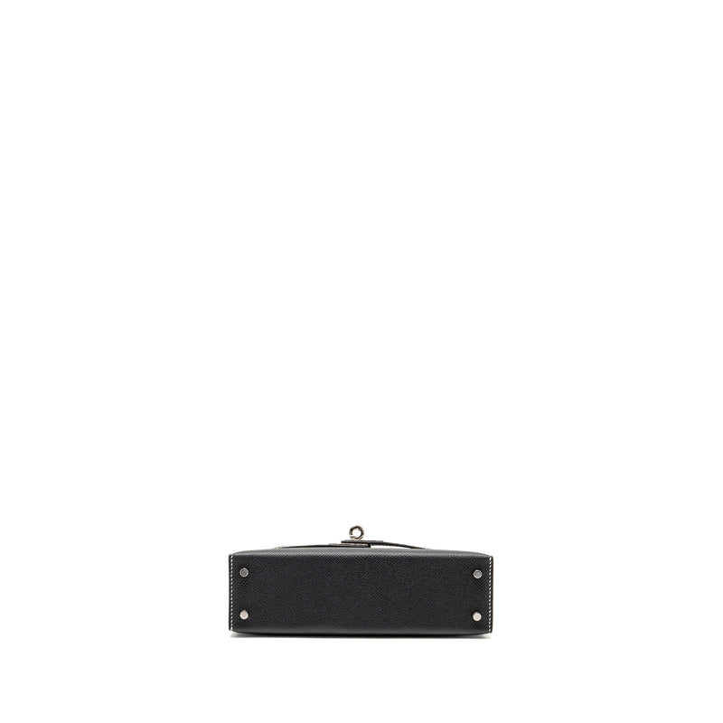 Hermes Mini Kelly II Special Order Epsom Black/Lime SHW Stamp K