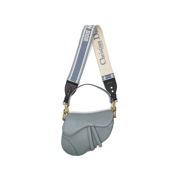 Dior Medium Saddle Bag Goatskin Light Blue GHW