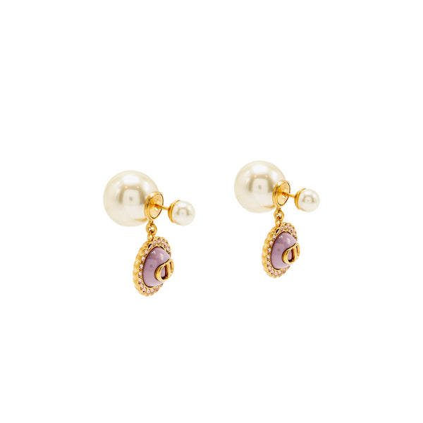 Dior Tribales Pearl Earrings Crystal Pink Gold Tone