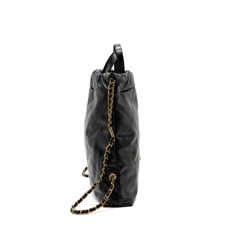 22 Mini in Black Shiny Calfskin Leather & Gold-Tone Metal – Glampot