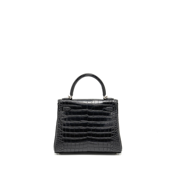 Hermes Kelly 25 matt alligator mississippiensis black SHW stamp W