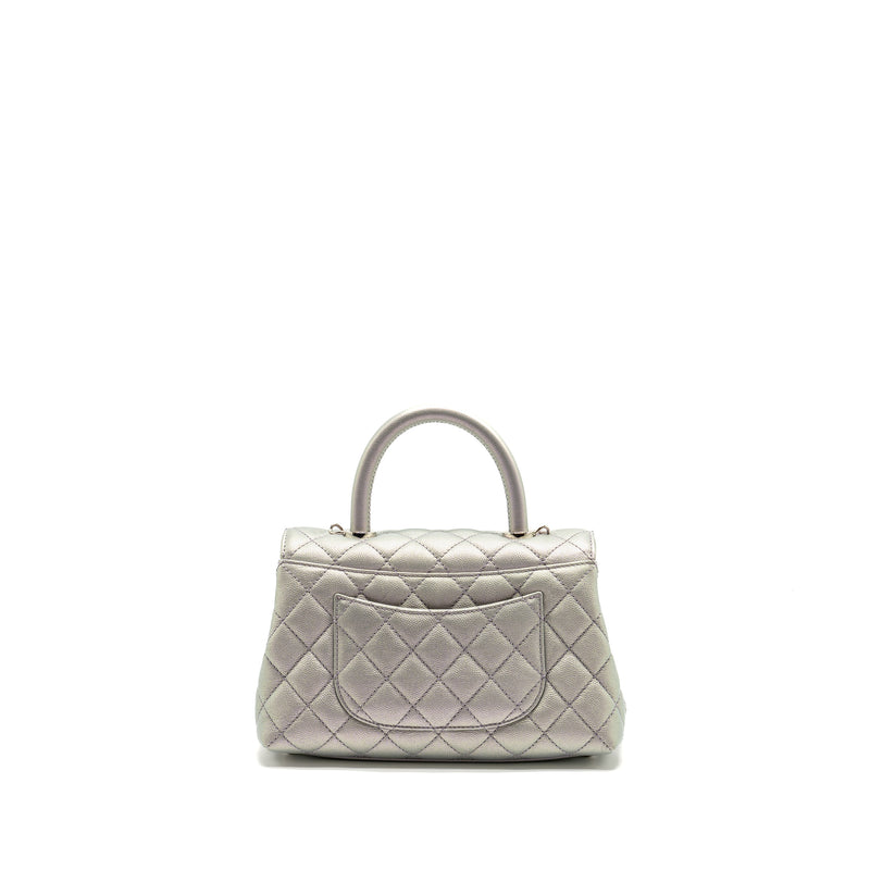 Chanel Small Coco Handle Caviar Iridescent Light Blue Multicolour Hardware(microchip)