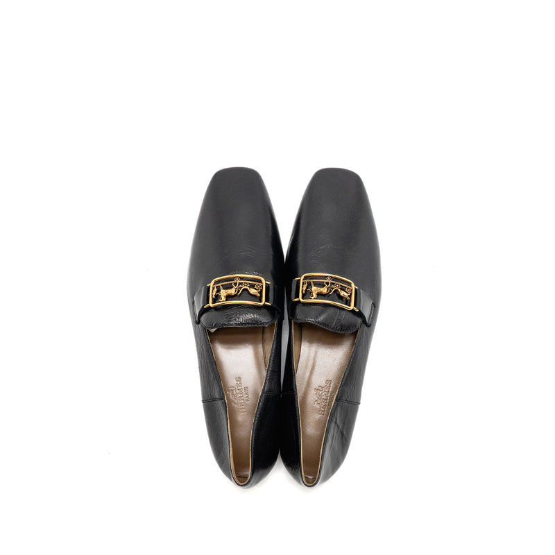 Hermes Size 37 Time Loafer Leather Black GHW