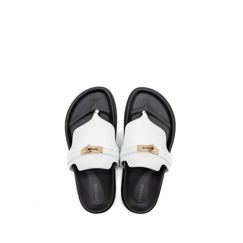 Hermes Size 37.5 Empire Sandals Calfskin White LGHW
