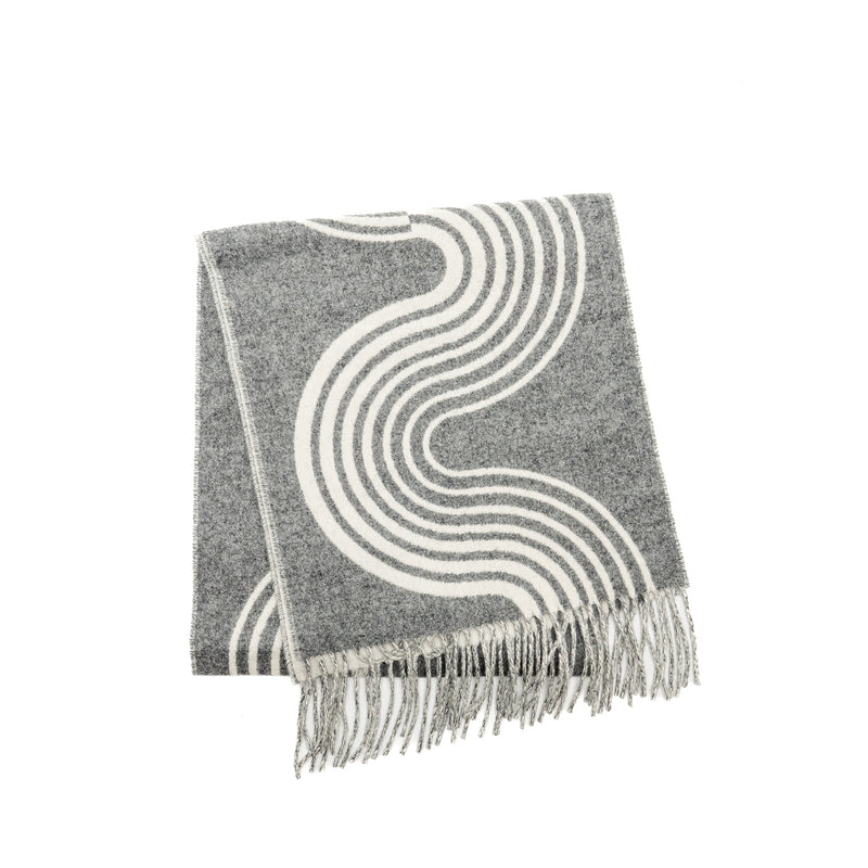 Hermes Casaque Vague Muffler Scarf Cashmere Gris Flanelle/Ivoire