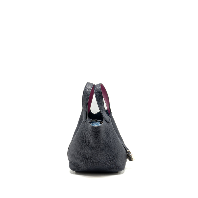 Hermes Picotin 18 lock Bag Clemence Blue Nuit / Rose Pourpre SHW Stamp A