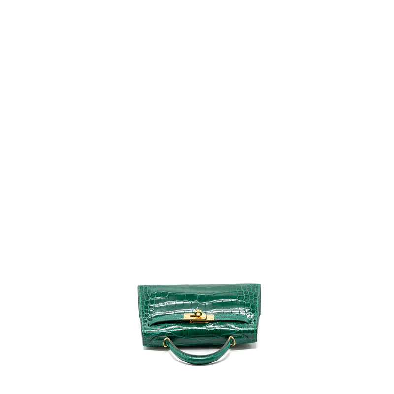 Hermes Mini Kelly II Alligator Mississippiensis Lisse 6Q Vert Emeraude GHW Stamp Z