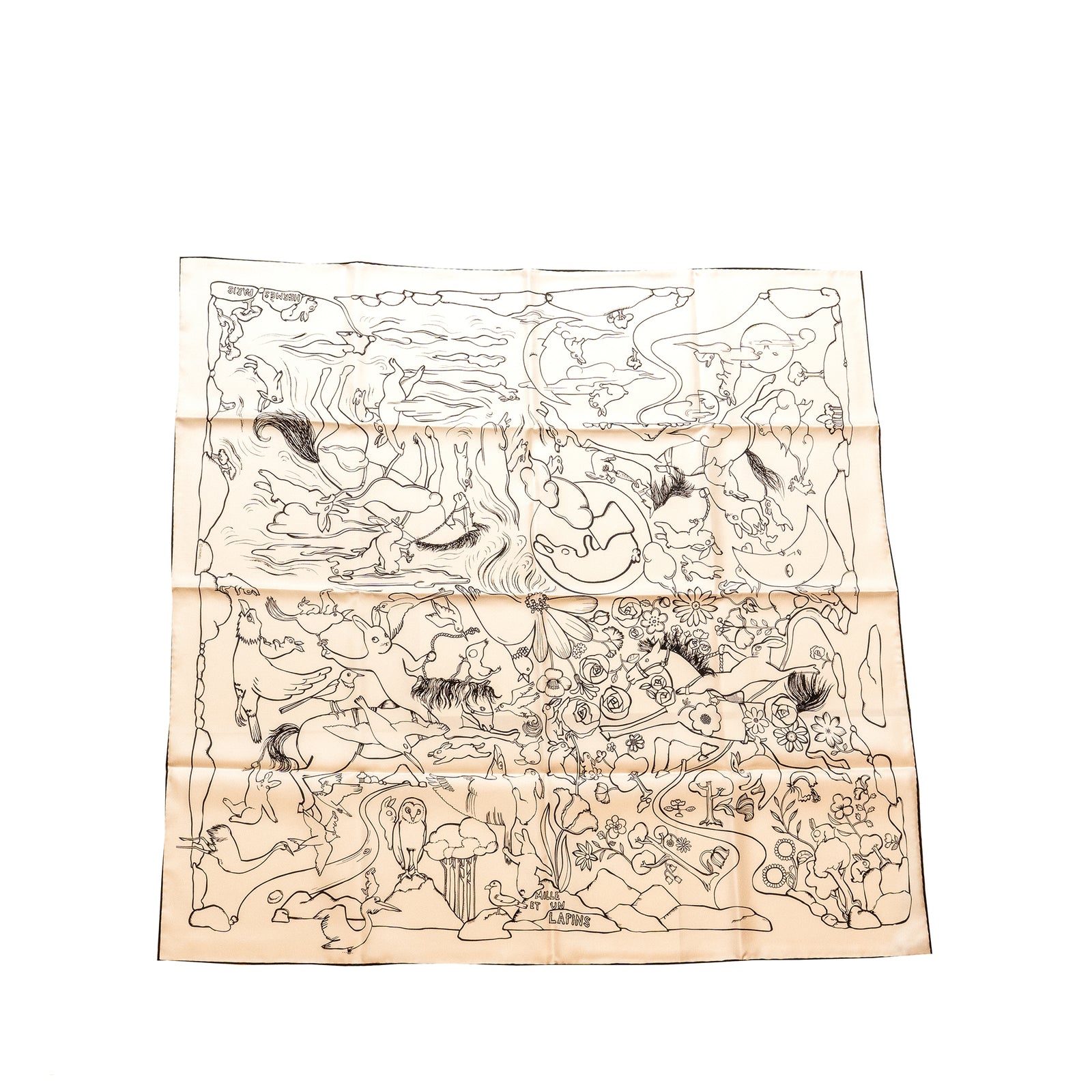 Hermes 90*90 silk scarf Mille et un Lapins white/ black