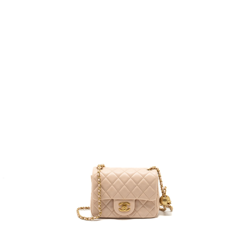 Chanel 22C pearl crush mini square flap bag lambskin pink Ghw (microchip)