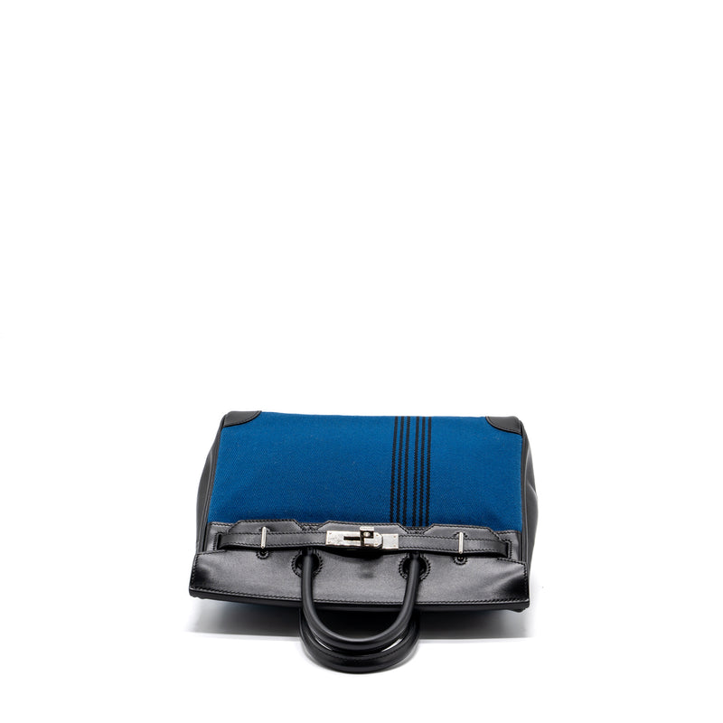 Hermes vintage birkin hac 28 toile Potamus black / blue SHW stamp square J