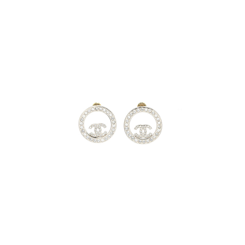 Chanel Round CC Logo Earrings Crystal SHW