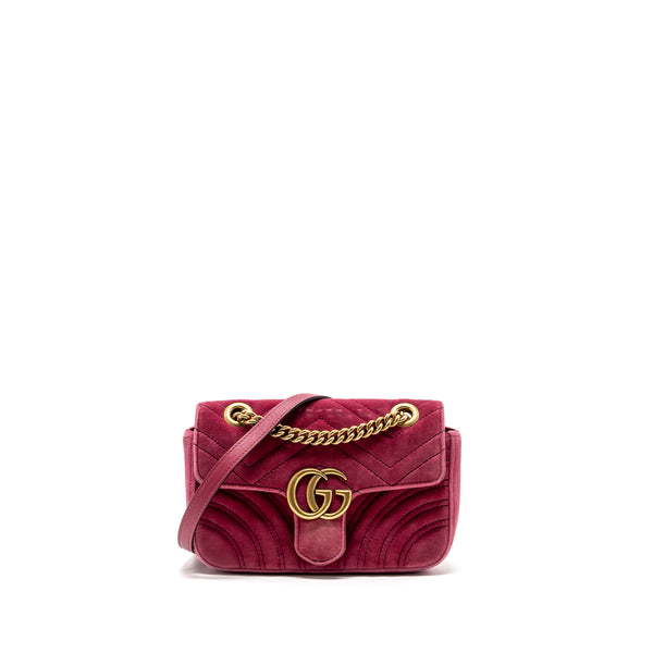 Gucci Mini GG Marmont Shoulder Bag Velvet Pink GHW