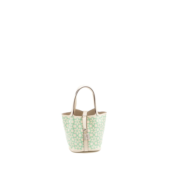 Hermes lucky daisy micro Picotin Swift Nata-vert-Blanc SHW Stamp U
