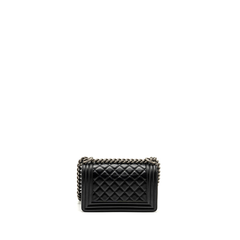 Chanel small Boy Bag Calfskin Black Ruthenium Hardware (Microchip)