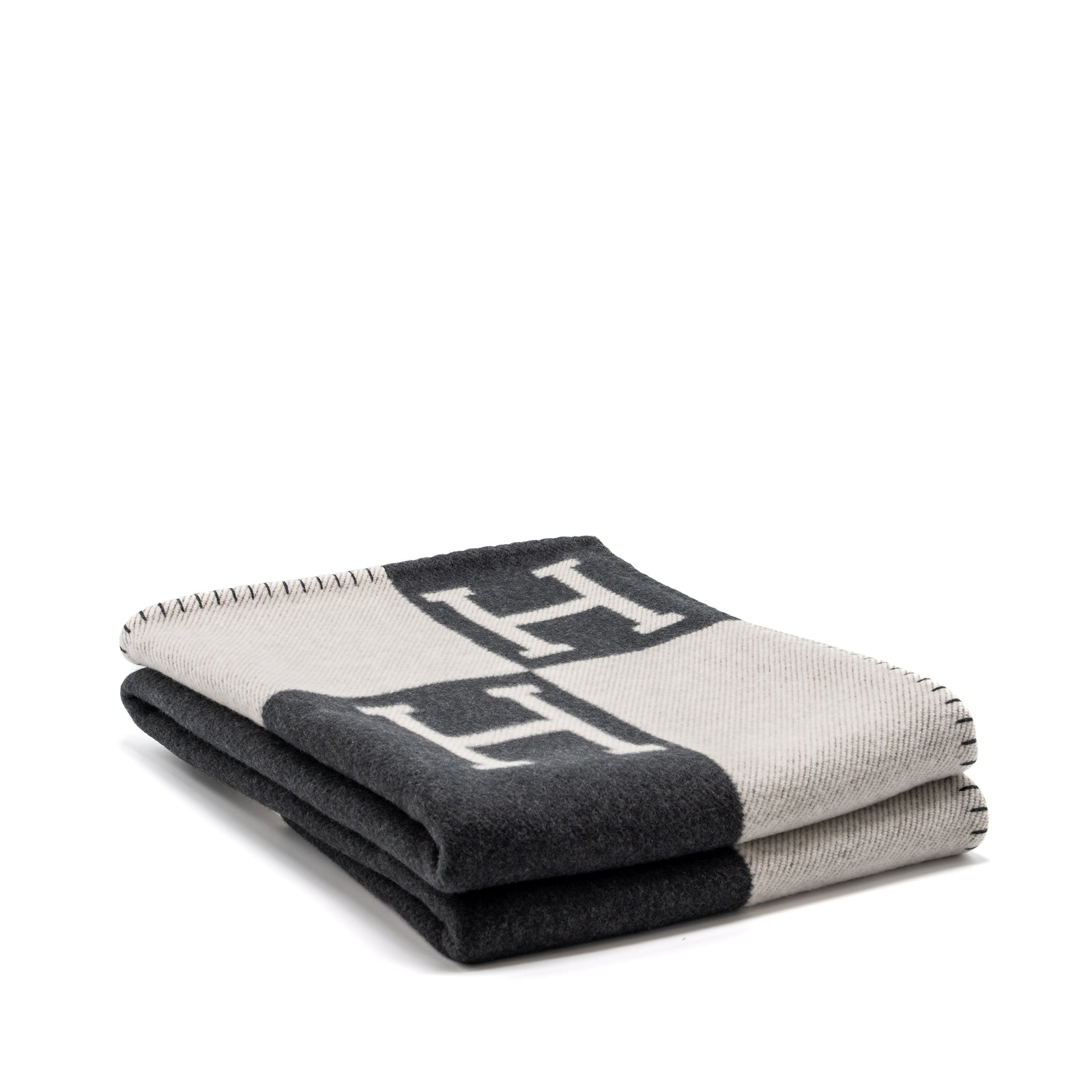 HERMES Avalon throw blanket 85%ウー15%カシミア Hermes Avalon throw blanket ecru / Gris fonce
