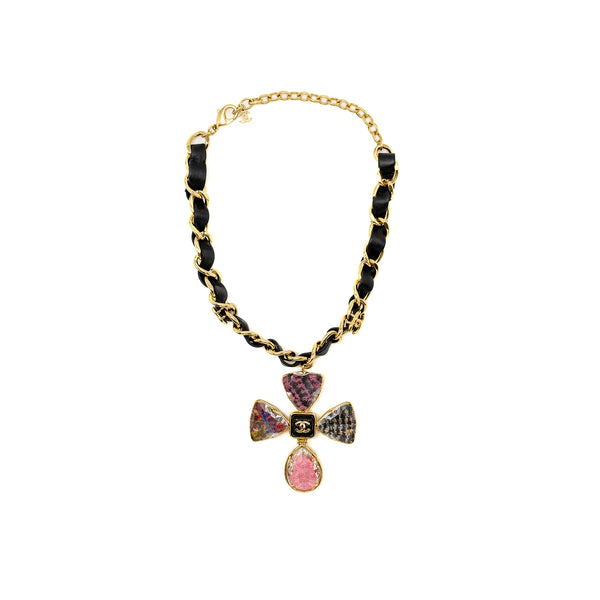 Chanel Giant clover crystal chocker pink / black / light gold tone