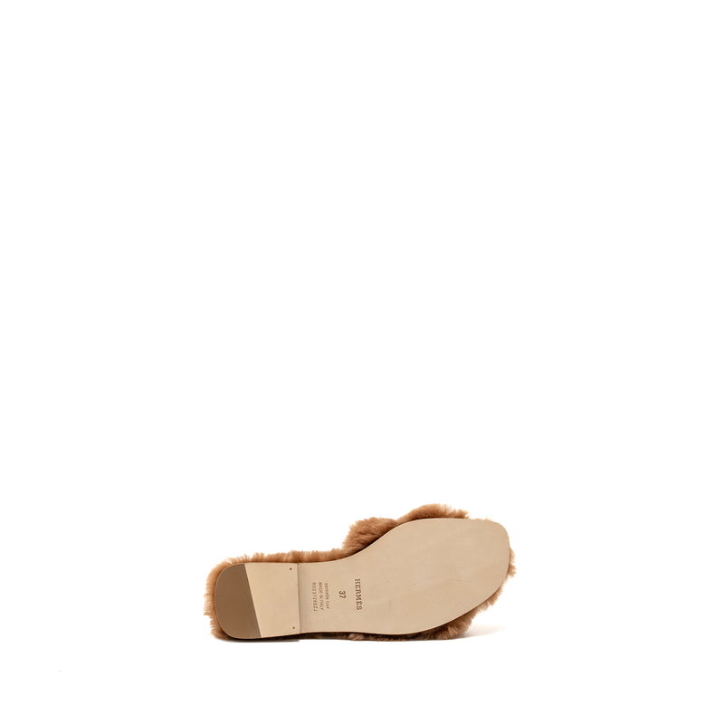 Hermes Size 37 Oran Sandals Peau Lainee Mer Naturel