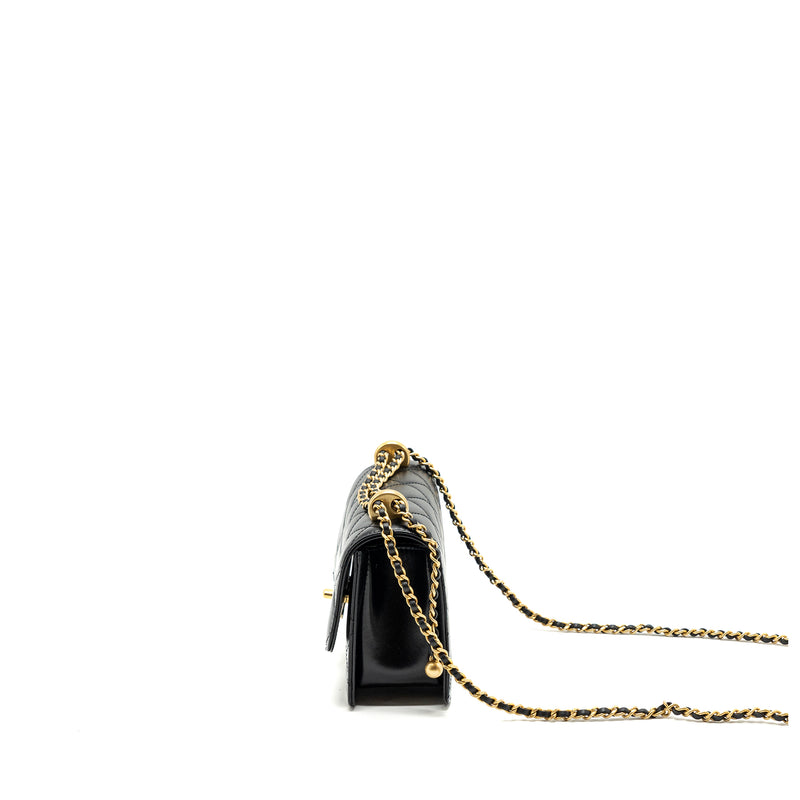 Chanel 24c Gold Crush Mini Flap Bag Calfskin Black GHW (Microchip)