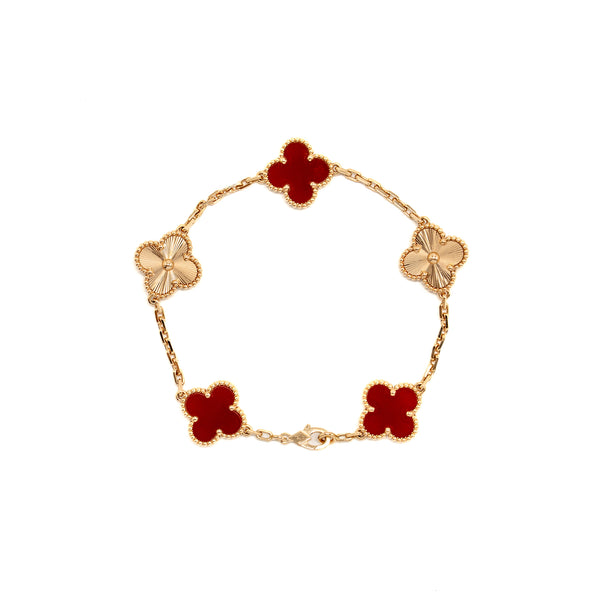 Van Cleef & Arpels Vintage Alhambra Bracelet 5 Motifs Rose Gold, Carnelian