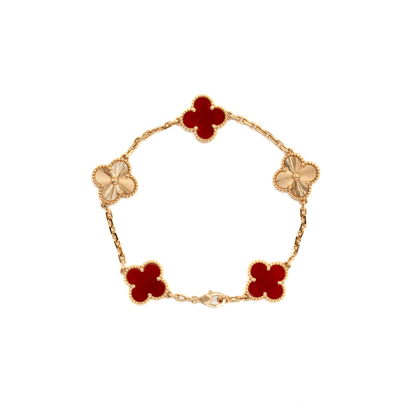 Van Cleef & Arpels Vintage Alhambra Bracelet 5 Motifs Rose Gold, Carnelian