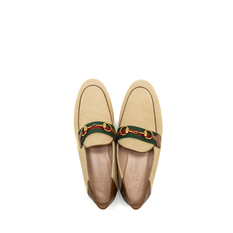 Gucci Size 37 Horsebit Brixton Loafer Canvas /Leather Beige/ Brown