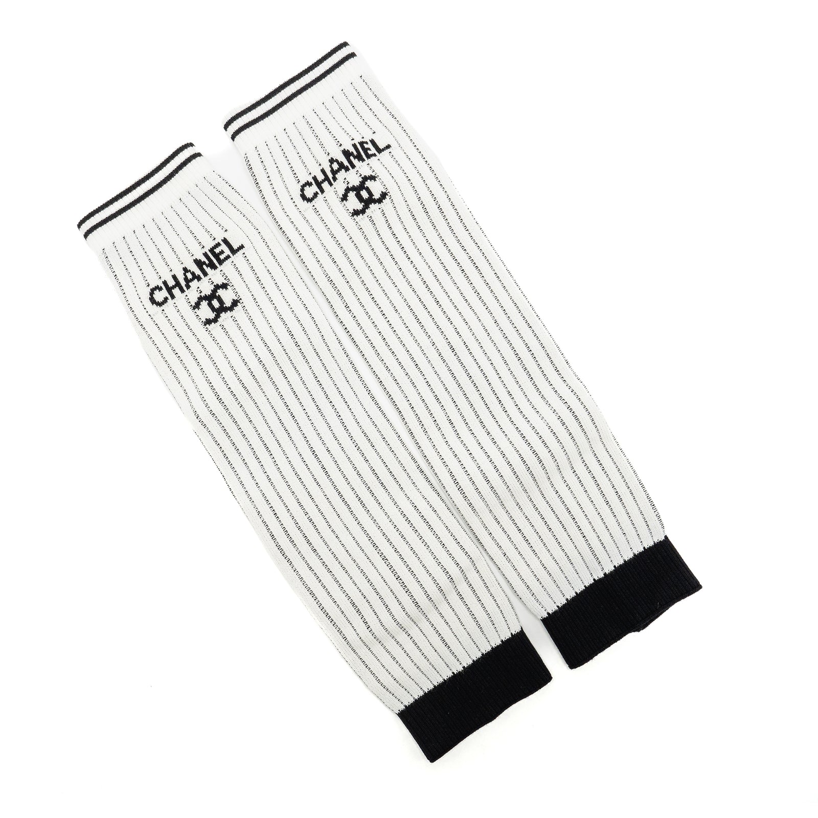 Chanel 24c CC Logo Gaiters Leg Warmers Cotton White