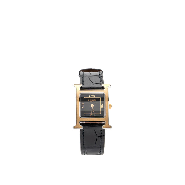Hermes 21mm H Watch, Mini Model Black Alligator Strap Stamp Z