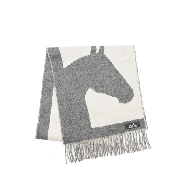 HERMES CASAQUE LOVE STORY MUFFLER CASHMERE GRIS CLAIR / IVOIRE