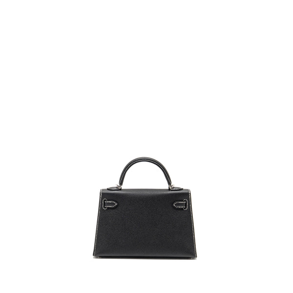 Hermes Mini Kelly II Special Order Epsom Black/Lime SHW Stamp K