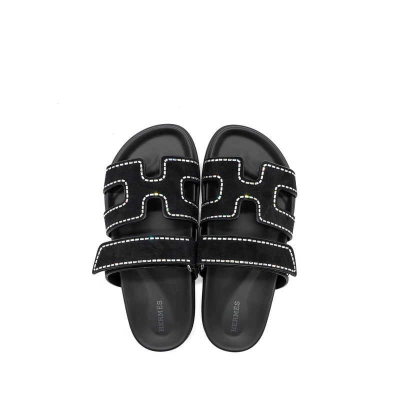 Hermes size 37 chypre sandals suede/ crystal black