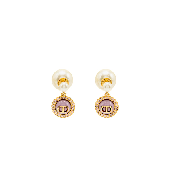 Dior Tribales Pearl Earrings Crystal Pink Gold Tone