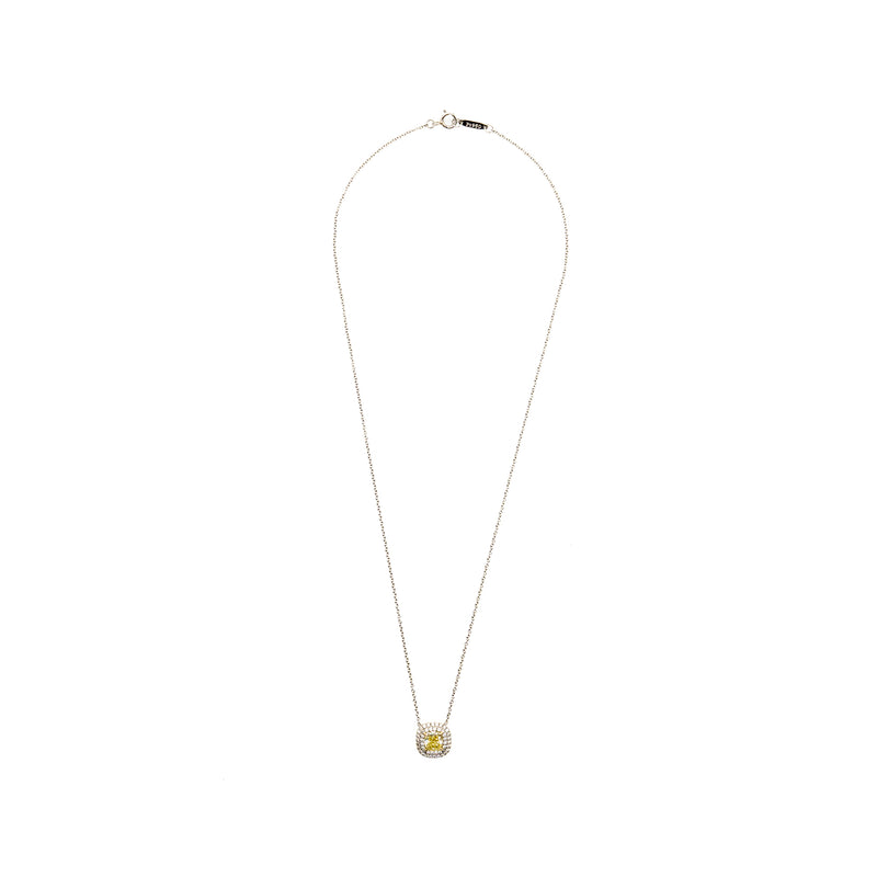 Tiffany One Cushion Diamonds Pendant Platinum/Gold 0.88ct, FI Yellow Colour VS2