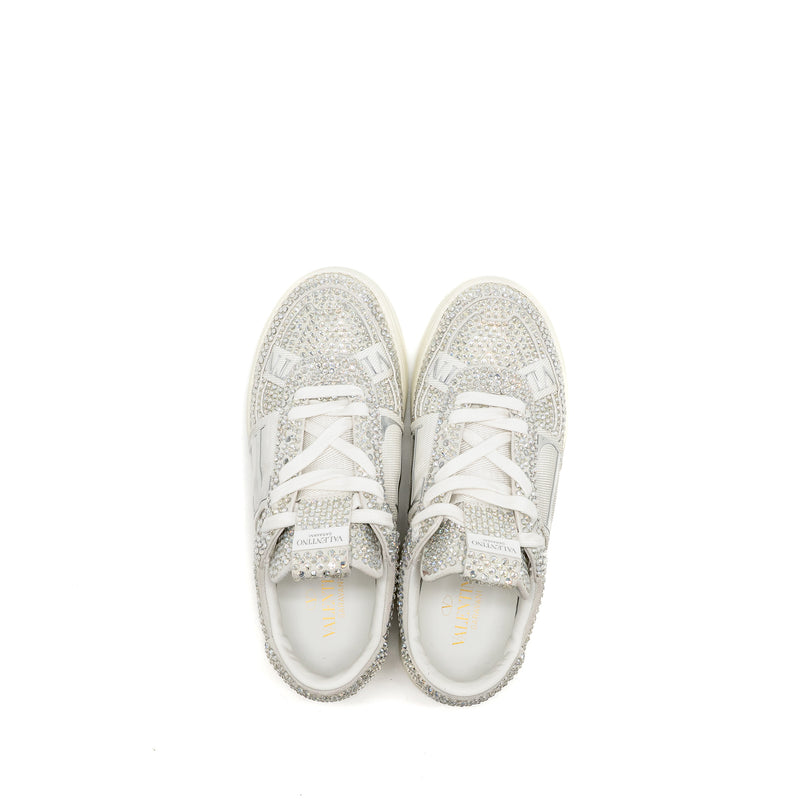 Valentino Size 37.5 VLTN Crystal-embellished Sneaker Calfskin White/Silver