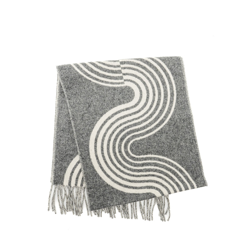 Hermes Casaque Vague Muffler Scarf Cashmere Gris Flanelle/Ivoire