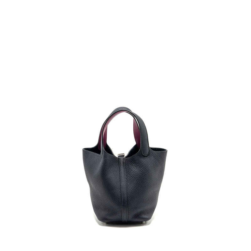 Hermes Picotin 18 lock Bag Clemence Blue Nuit / Rose Pourpre SHW Stamp A