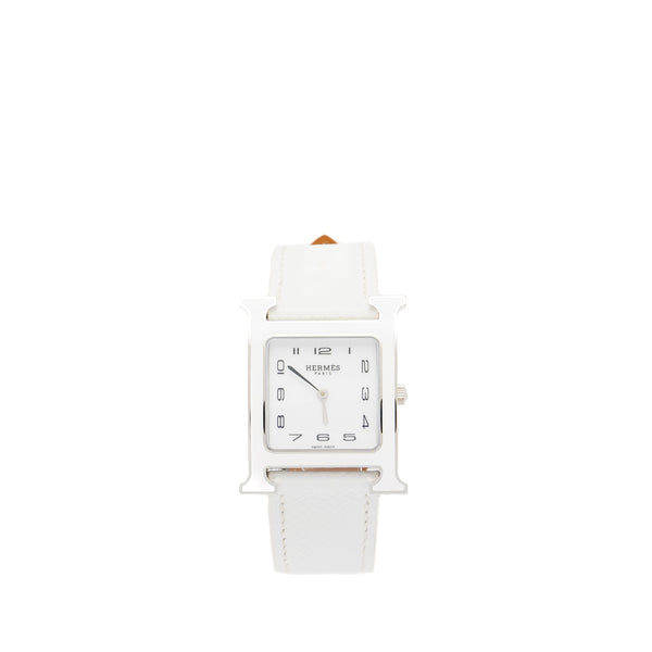 Hermes Heure H Watch 30mm Medium Model Epsom White Strap SHW