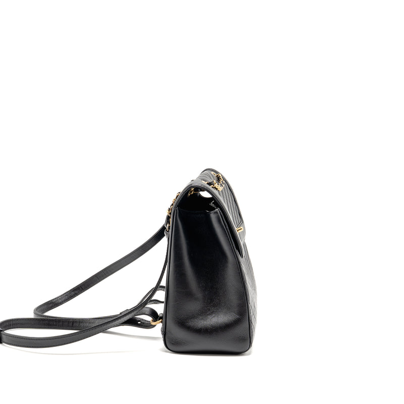 Chanel Chevron Frame Quilted Backpack Aged Calfskin Black GHW