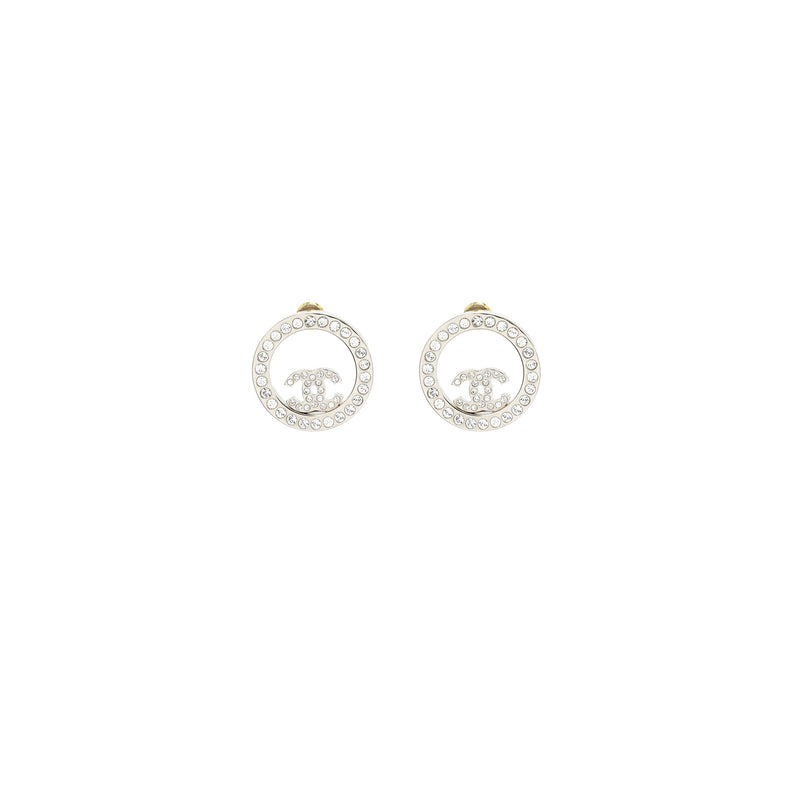 Chanel Round CC Logo Earrings Crystal SHW